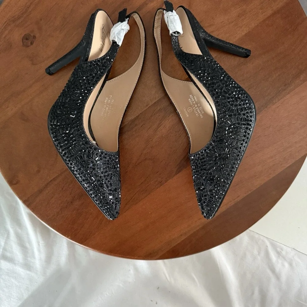 Lauren Lorraine Rachel Women's Heels Shoes Rhinestones Black Slingback Size 8 - Picture 12 of 14